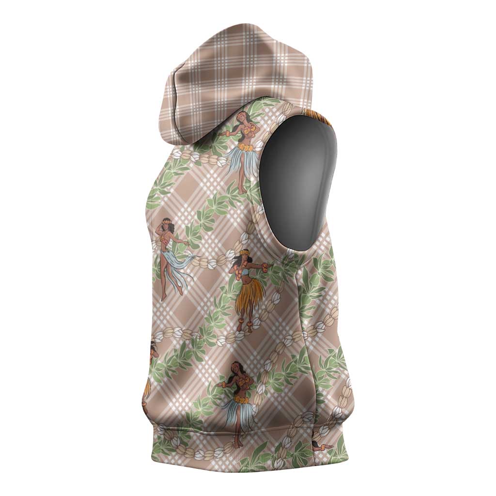 Beige Palaka Hula Girls Seamless Hawaii Aloha Sleeveless Hoodie - Polynesian Pride