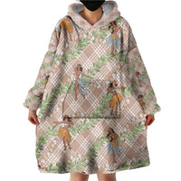 Beige Palaka Hula Girls Seamless Hawaii Aloha Wearable Blanket Hoodie - Polynesian Pride