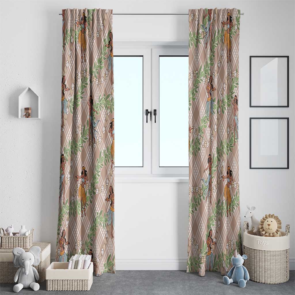Beige Palaka Hula Girls Seamless Hawaii Aloha Window Curtain - Polynesian Pride