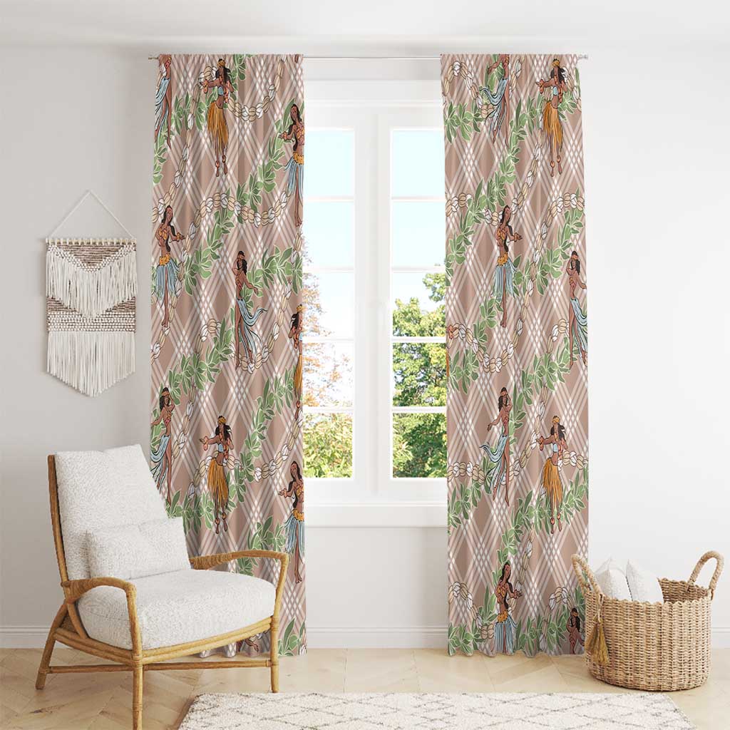 Beige Palaka Hula Girls Seamless Hawaii Aloha Window Curtain - Polynesian Pride