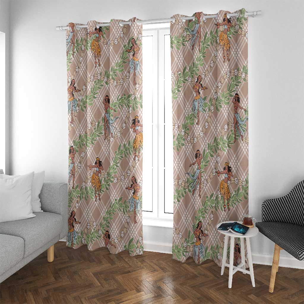 Beige Palaka Hula Girls Seamless Hawaii Aloha Window Curtain - Polynesian Pride