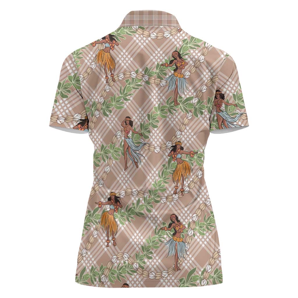Beige Palaka Hula Girls Seamless Hawaii Aloha Women Polo Shirt - Polynesian Pride