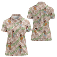 Beige Palaka Hula Girls Seamless Hawaii Aloha Women Polo Shirt - Polynesian Pride
