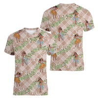 Beige Palaka Hula Girls Seamless Hawaii Aloha Women V-Neck T-Shirt - Polynesian Pride