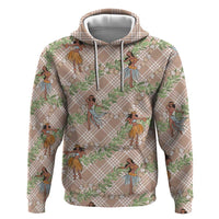 Beige Palaka Hula Girls Seamless Hawaii Aloha Zip Hoodie - Polynesian Pride