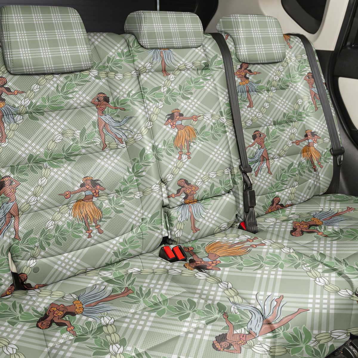 Mint Palaka Hula Girls Seamless Hawaii Aloha Back Car Seat Cover - Polynesian Pride