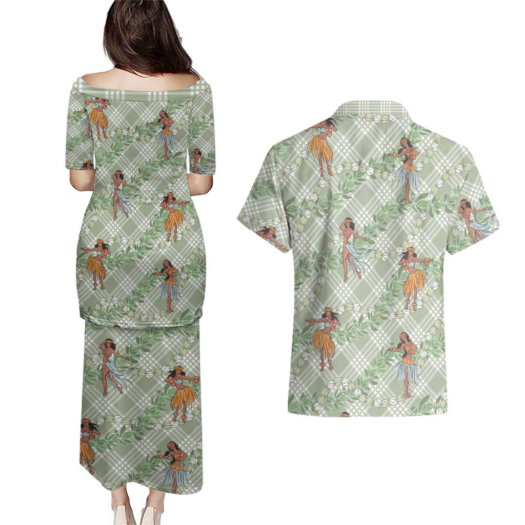 Mint Palaka Hula Girls Seamless Hawaii Aloha Couples Matching Puletasi and Hawaiian Shirt - Polynesian Pride