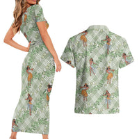 Mint Palaka Hula Girls Seamless Hawaii Aloha Couples Matching Short Sleeve Bodycon Dress and Hawaiian Shirt LT7 - Polynesian Pride