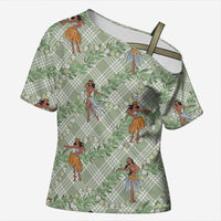 Mint Palaka Hula Girls Seamless Hawaii Aloha Cross Shoulder Shirt - Polynesian Pride