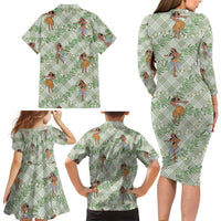 Mint Palaka Hula Girls Seamless Hawaii Aloha Family Matching Long Sleeve Bodycon Dress and Hawaiian Shirt LT7 - Polynesian Pride