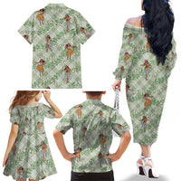 Mint Palaka Hula Girls Seamless Hawaii Aloha Family Matching Off The Shoulder Long Sleeve Dress and Hawaiian Shirt LT7 - Polynesian Pride