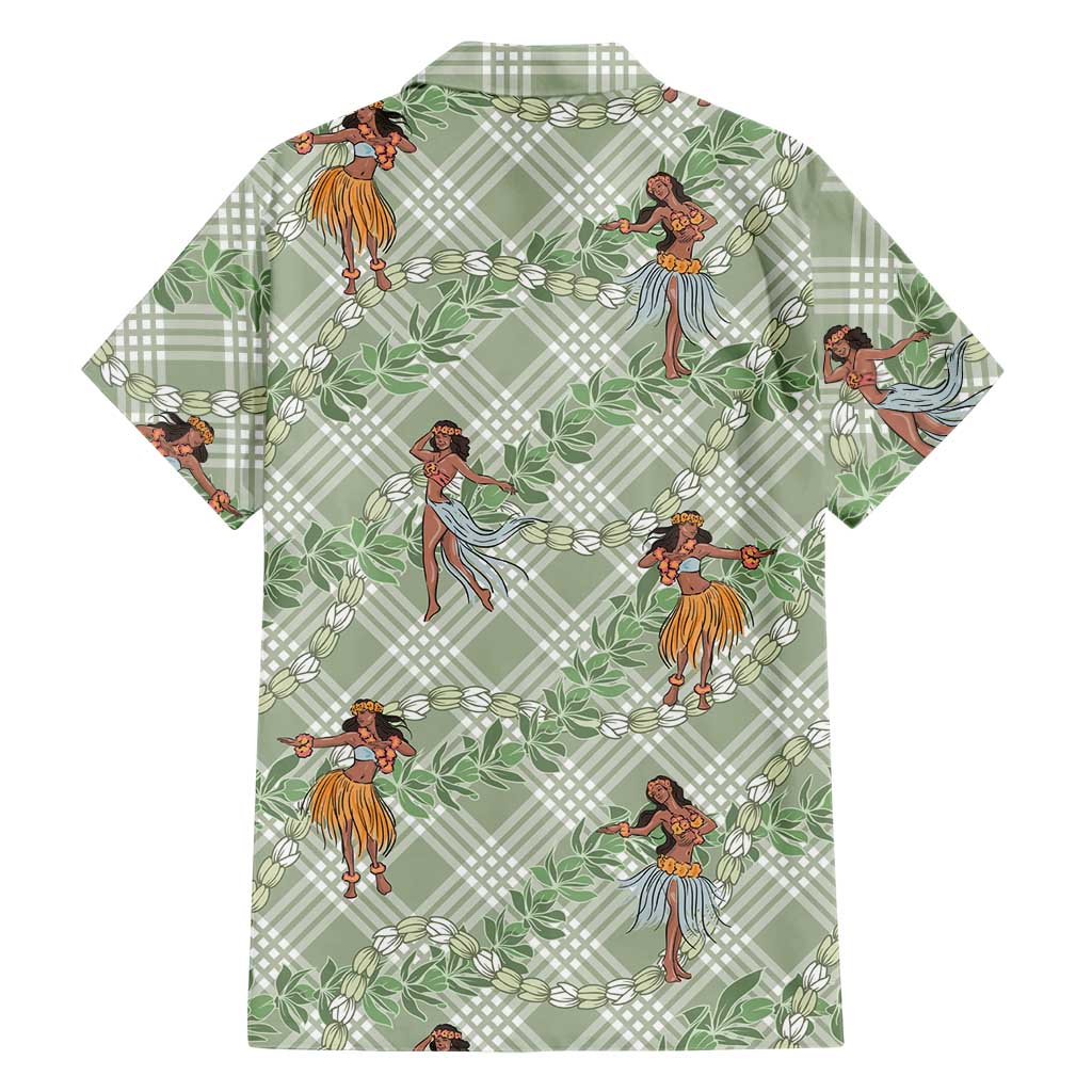 Mint Palaka Hula Girls Seamless Hawaii Aloha Family Matching Off The Shoulder Long Sleeve Dress and Hawaiian Shirt LT7 - Polynesian Pride