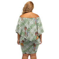 Mint Palaka Hula Girls Seamless Hawaii Aloha Family Matching Off Shoulder Short Dress and Hawaiian Shirt LT7 - Polynesian Pride