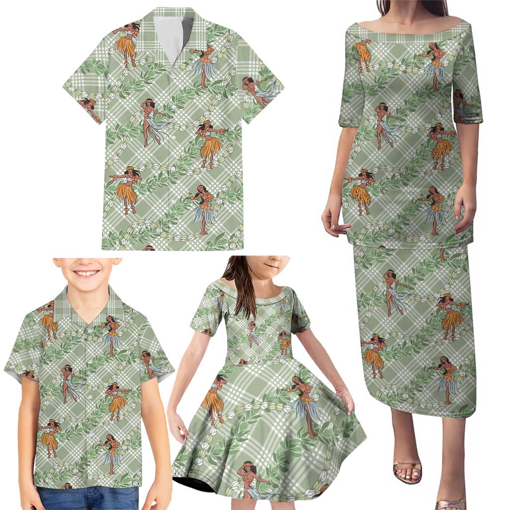 Mint Palaka Hula Girls Seamless Hawaii Aloha Family Matching Puletasi and Hawaiian Shirt LT7 - Polynesian Pride