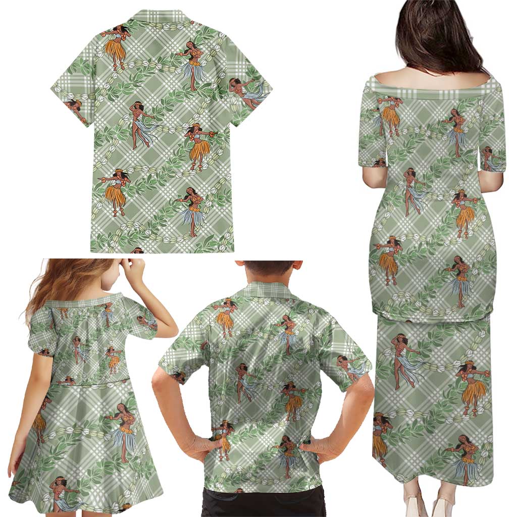 Mint Palaka Hula Girls Seamless Hawaii Aloha Family Matching Puletasi and Hawaiian Shirt LT7 - Polynesian Pride