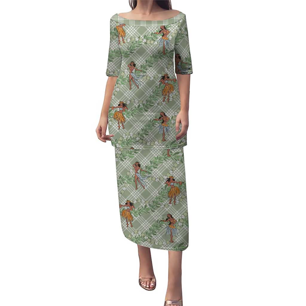 Mint Palaka Hula Girls Seamless Hawaii Aloha Family Matching Puletasi and Hawaiian Shirt LT7 Mom's Dress Mint - Polynesian Pride