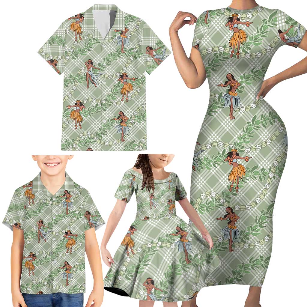 Mint Palaka Hula Girls Seamless Hawaii Aloha Family Matching Short Sleeve Bodycon Dress and Hawaiian Shirt LT7 - Polynesian Pride