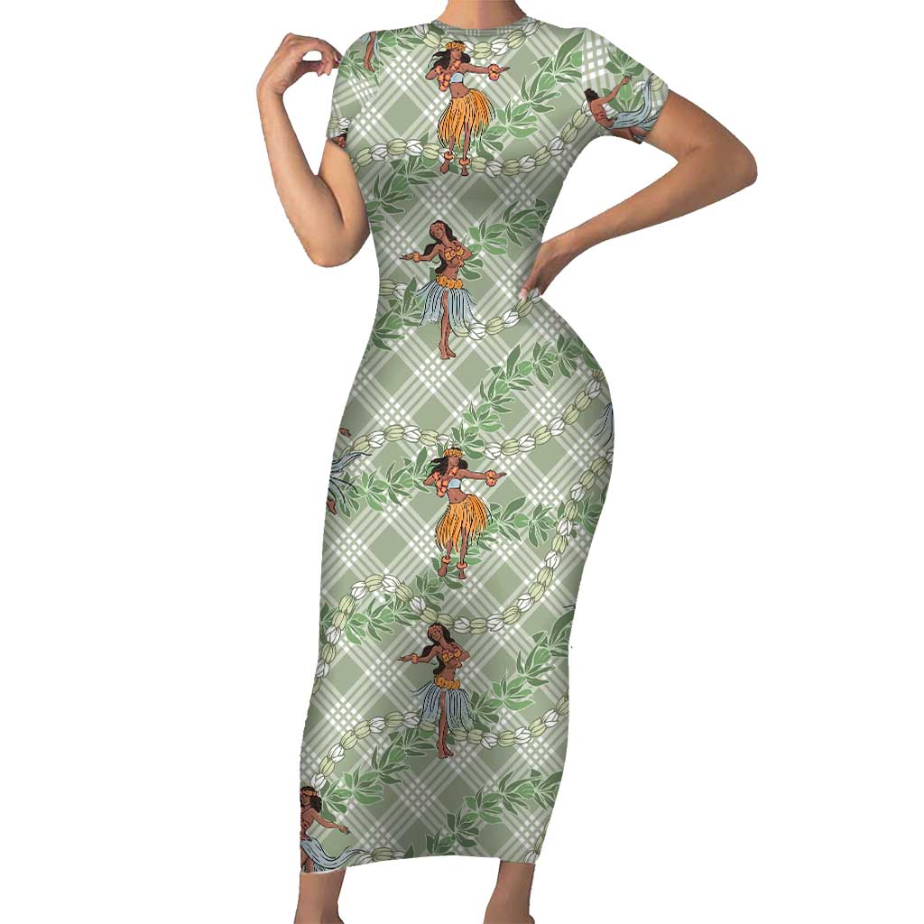 Mint Palaka Hula Girls Seamless Hawaii Aloha Family Matching Short Sleeve Bodycon Dress and Hawaiian Shirt LT7 Mom's Dress Mint - Polynesian Pride