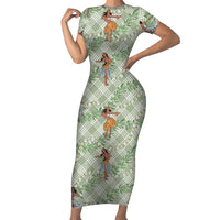 Mint Palaka Hula Girls Seamless Hawaii Aloha Family Matching Short Sleeve Bodycon Dress and Hawaiian Shirt LT7 Mom's Dress Mint - Polynesian Pride