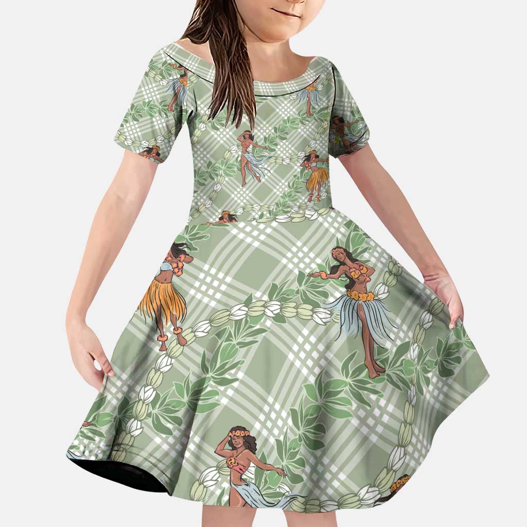 Mint Palaka Hula Girls Seamless Hawaii Aloha Family Matching Summer Maxi Dress and Hawaiian Shirt LT7 Daughter's Dress Mint - Polynesian Pride