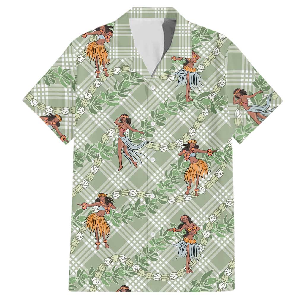 Mint Palaka Hula Girls Seamless Hawaii Aloha Family Matching Tank Maxi Dress and Hawaiian Shirt LT7 Dad's Shirt - Short Sleeve Mint - Polynesian Pride