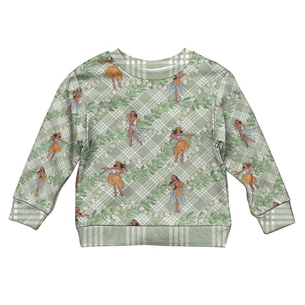 Mint Palaka Hula Girls Seamless Hawaii Aloha Kid Ugly Christmas Sweater - Polynesian Pride