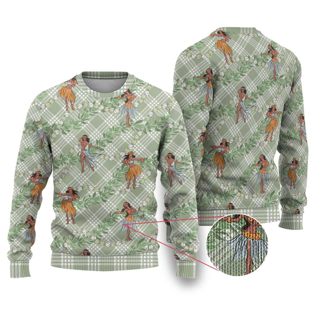 Mint Palaka Hula Girls Seamless Hawaii Aloha Ugly Christmas Sweater - Polynesian Pride