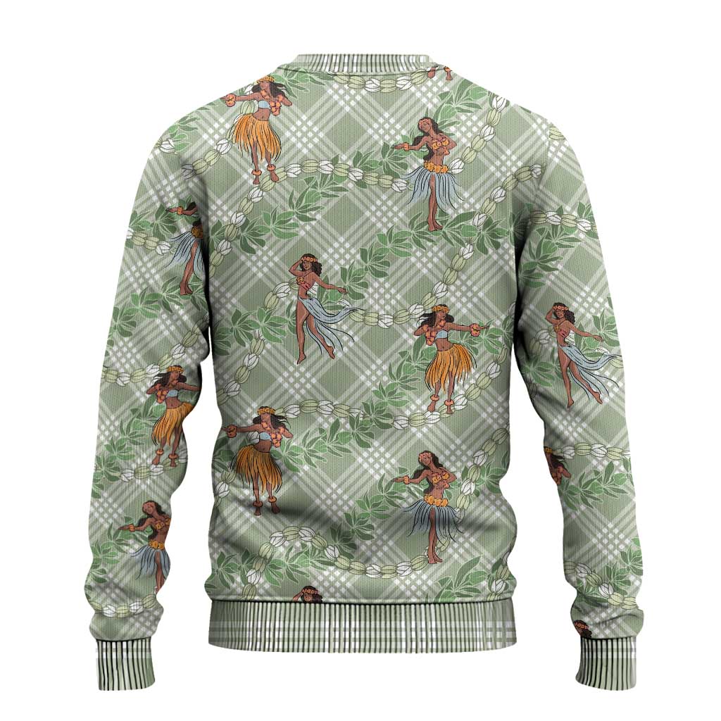 Mint Palaka Hula Girls Seamless Hawaii Aloha Ugly Christmas Sweater - Polynesian Pride