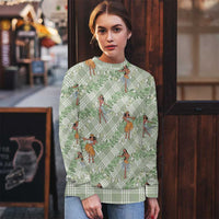 Mint Palaka Hula Girls Seamless Hawaii Aloha Ugly Christmas Sweater - Polynesian Pride