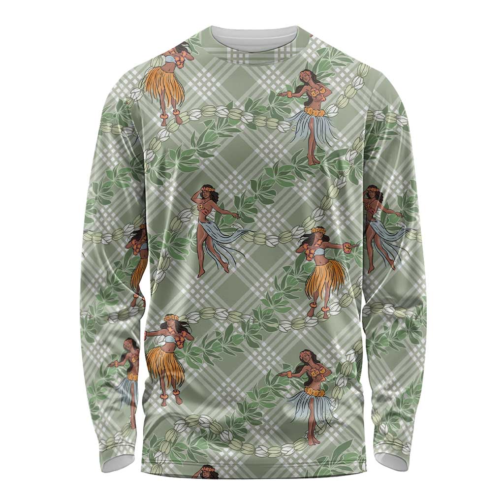 Mint Palaka Hula Girls Seamless Hawaii Aloha Long Sleeve Shirt LT7 Unisex Mint - Polynesian Pride