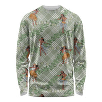 Mint Palaka Hula Girls Seamless Hawaii Aloha Long Sleeve Shirt LT7 Unisex Mint - Polynesian Pride