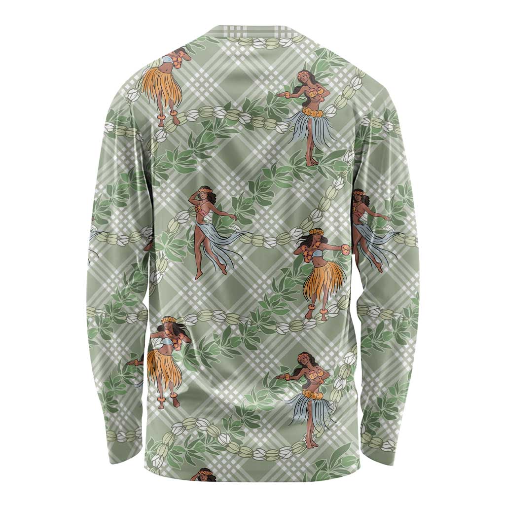 Mint Palaka Hula Girls Seamless Hawaii Aloha Long Sleeve Shirt LT7 - Polynesian Pride