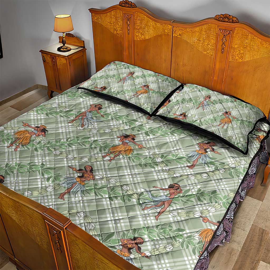 Mint Palaka Hula Girls Seamless Hawaii Aloha Quilt Bed Set - Polynesian Pride