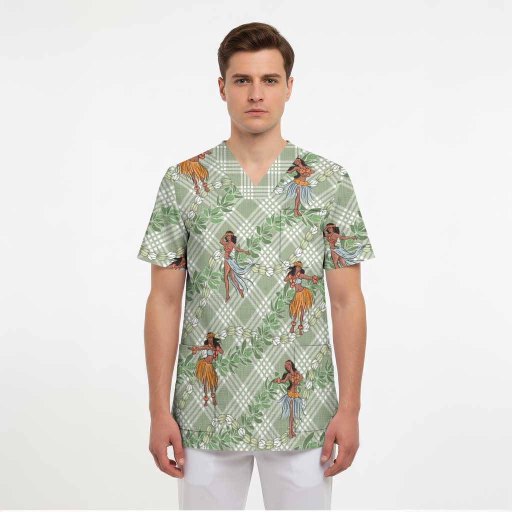 Mint Palaka Hula Girls Seamless Hawaii Aloha Scrub Top - Polynesian Pride
