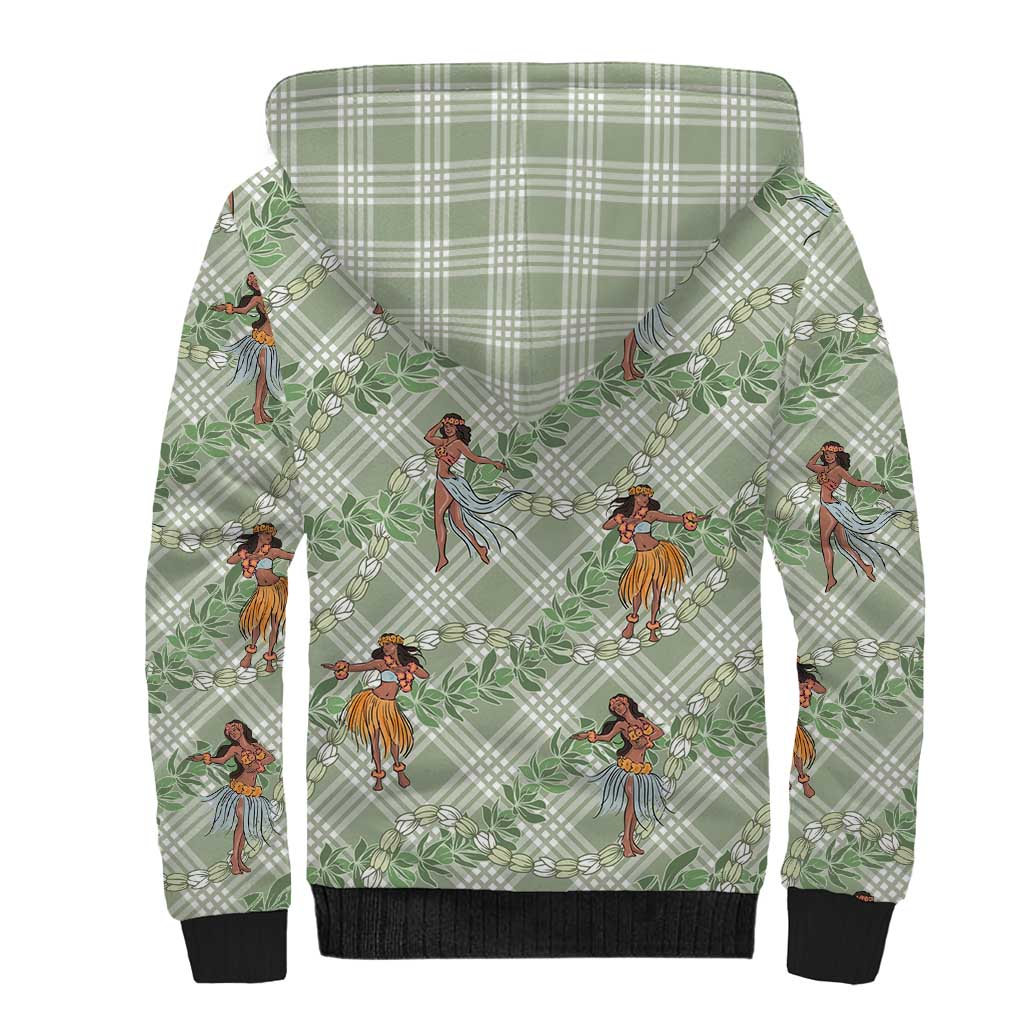 Mint Palaka Hula Girls Seamless Hawaii Aloha Sherpa Hoodie - Polynesian Pride