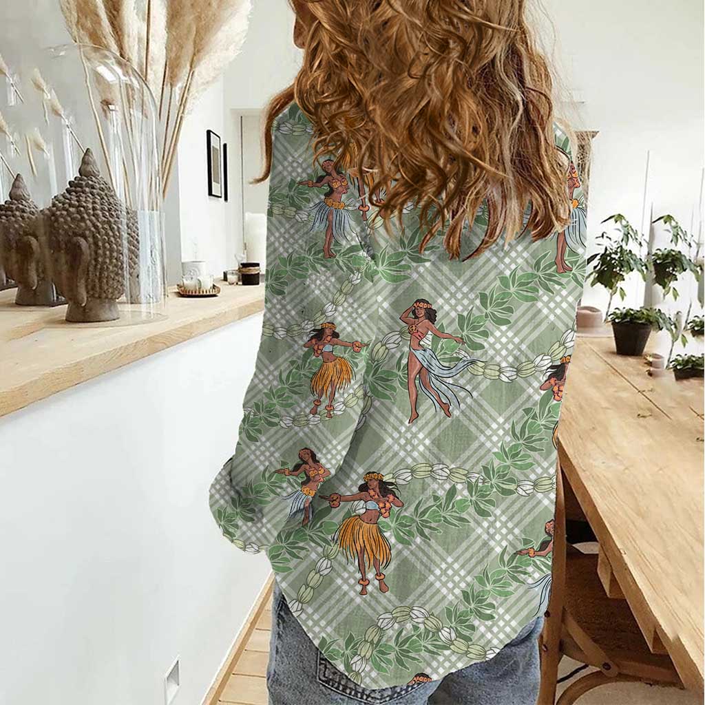 Mint Palaka Hula Girls Seamless Hawaii Aloha Women Casual Shirt - Polynesian Pride