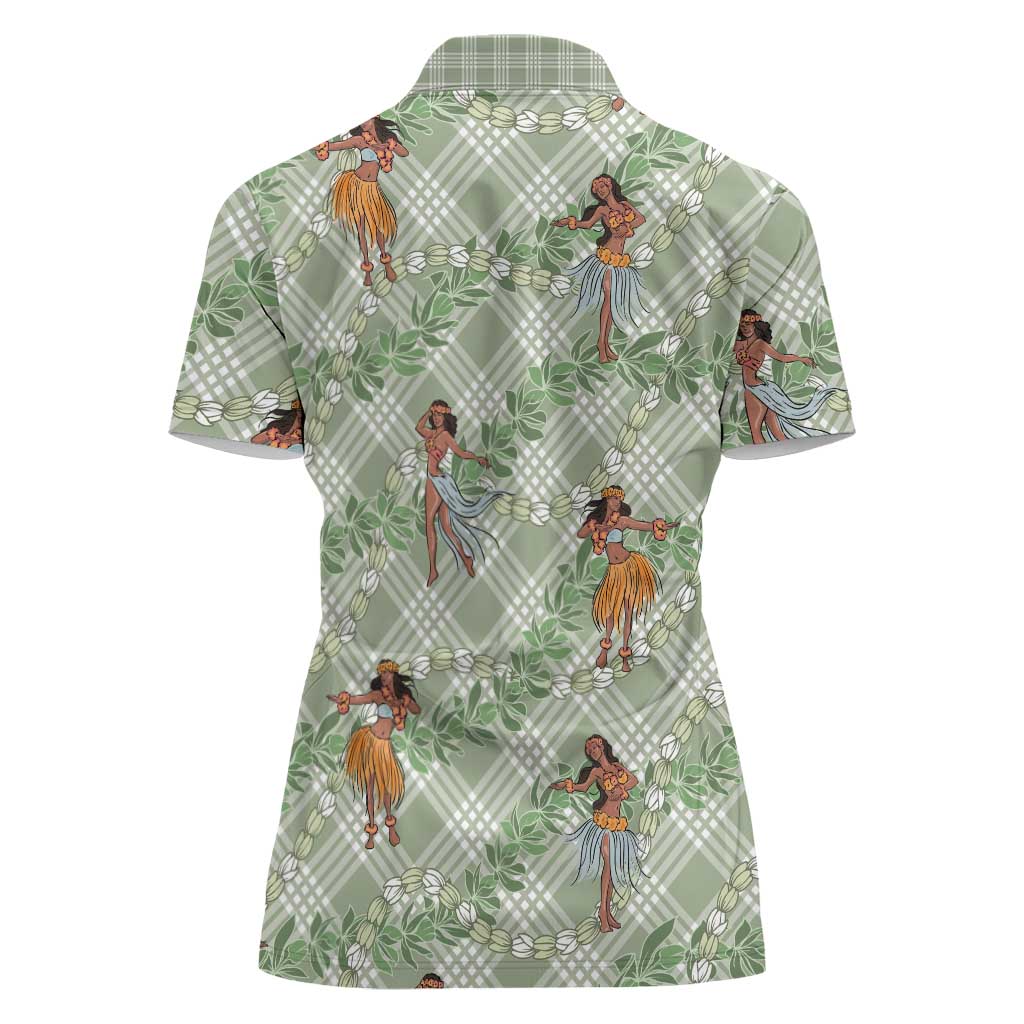 Mint Palaka Hula Girls Seamless Hawaii Aloha Women Polo Shirt - Polynesian Pride
