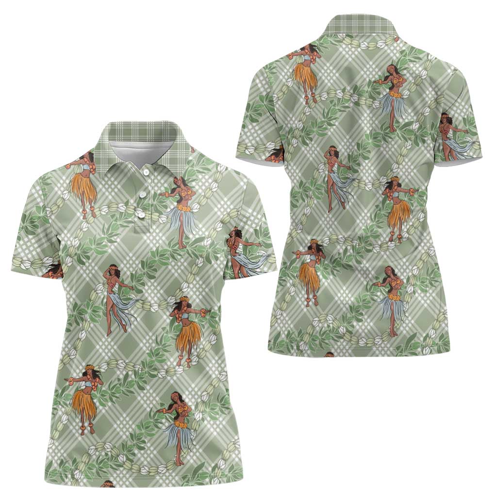 Mint Palaka Hula Girls Seamless Hawaii Aloha Women Polo Shirt - Polynesian Pride