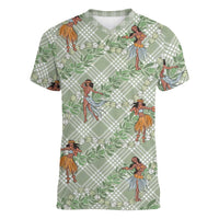 Mint Palaka Hula Girls Seamless Hawaii Aloha Women V-Neck T-Shirt - Polynesian Pride