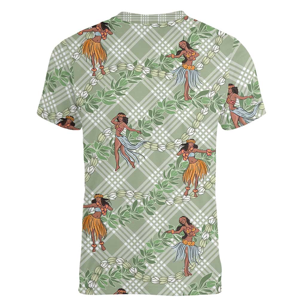 Mint Palaka Hula Girls Seamless Hawaii Aloha Women V-Neck T-Shirt - Polynesian Pride