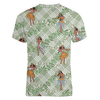 Mint Palaka Hula Girls Seamless Hawaii Aloha Women V-Neck T-Shirt - Polynesian Pride