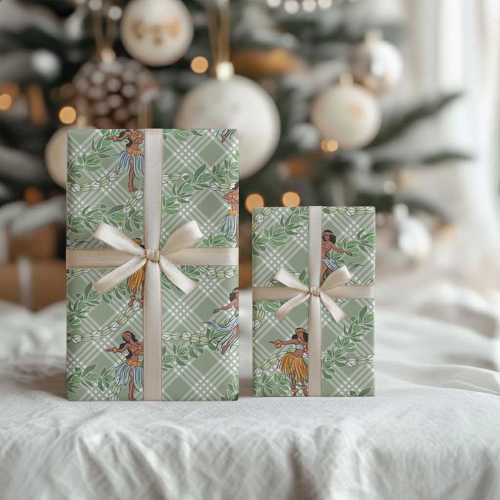 Mint Palaka Hula Girls Seamless Hawaii Aloha Wrapping Paper