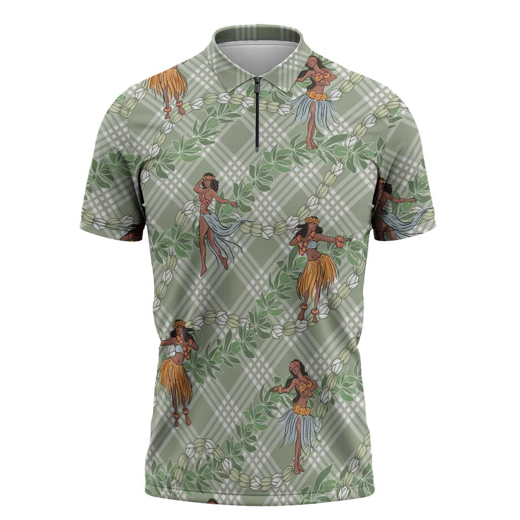 Mint Palaka Hula Girls Seamless Hawaii Aloha Zipper Polo Shirt - Polynesian Pride