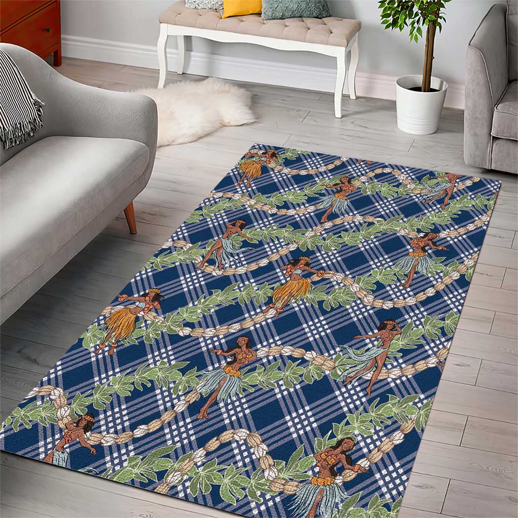 Navy Blue Palaka Hula Girls Seamless Hawaii Aloha Area Rug - Polynesian Pride
