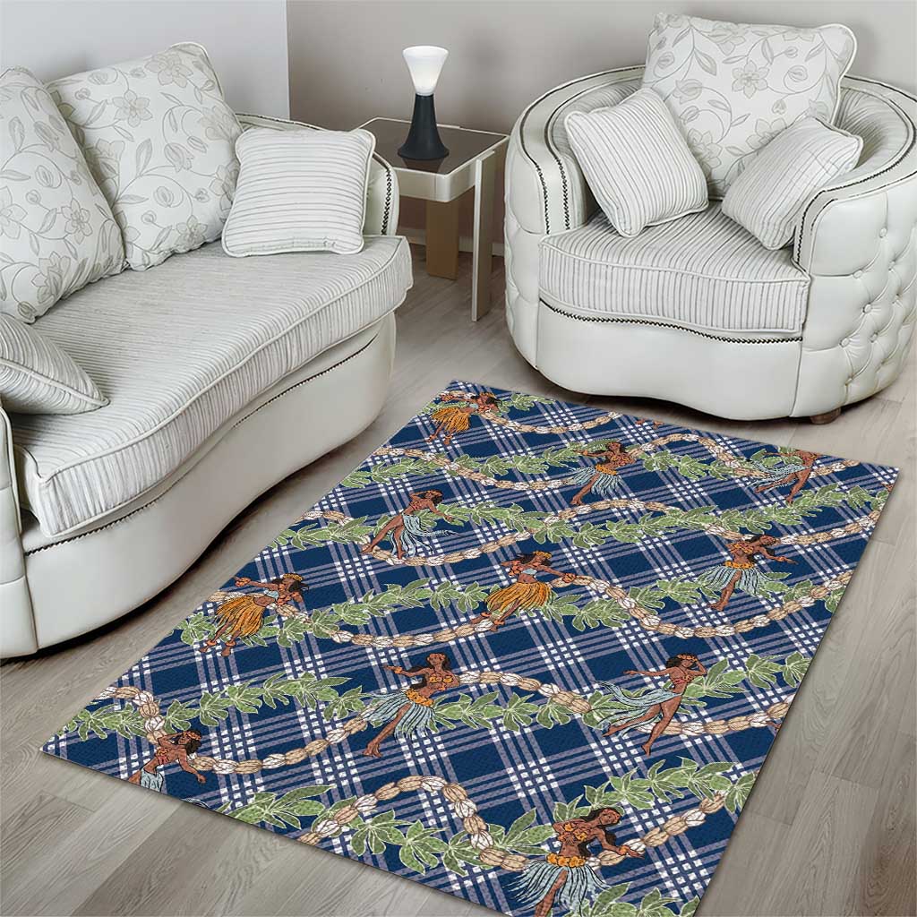 Navy Blue Palaka Hula Girls Seamless Hawaii Aloha Area Rug - Polynesian Pride