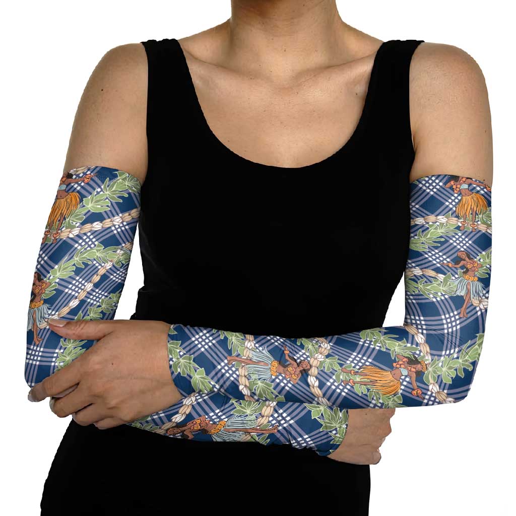 Navy Blue Palaka Hula Girls Seamless Hawaii Aloha Arm Sleeves - Polynesian Pride