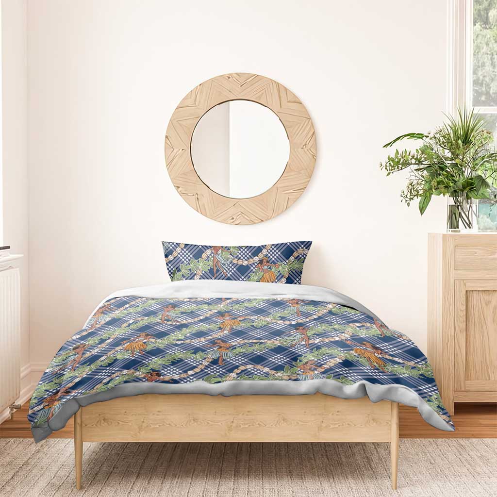 Navy Blue Palaka Hula Girls Seamless Hawaii Aloha Bedding Set - Polynesian Pride