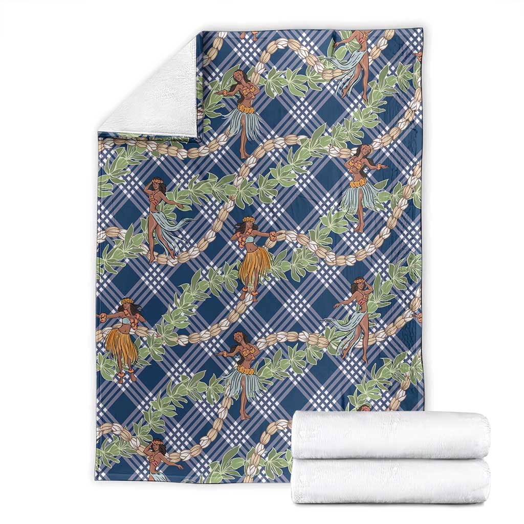Navy Blue Palaka Hula Girls Seamless Hawaii Aloha Blanket - Polynesian Pride