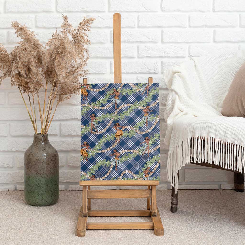 Navy Blue Palaka Hula Girls Seamless Hawaii Aloha Canvas Wall Art - Polynesian Pride