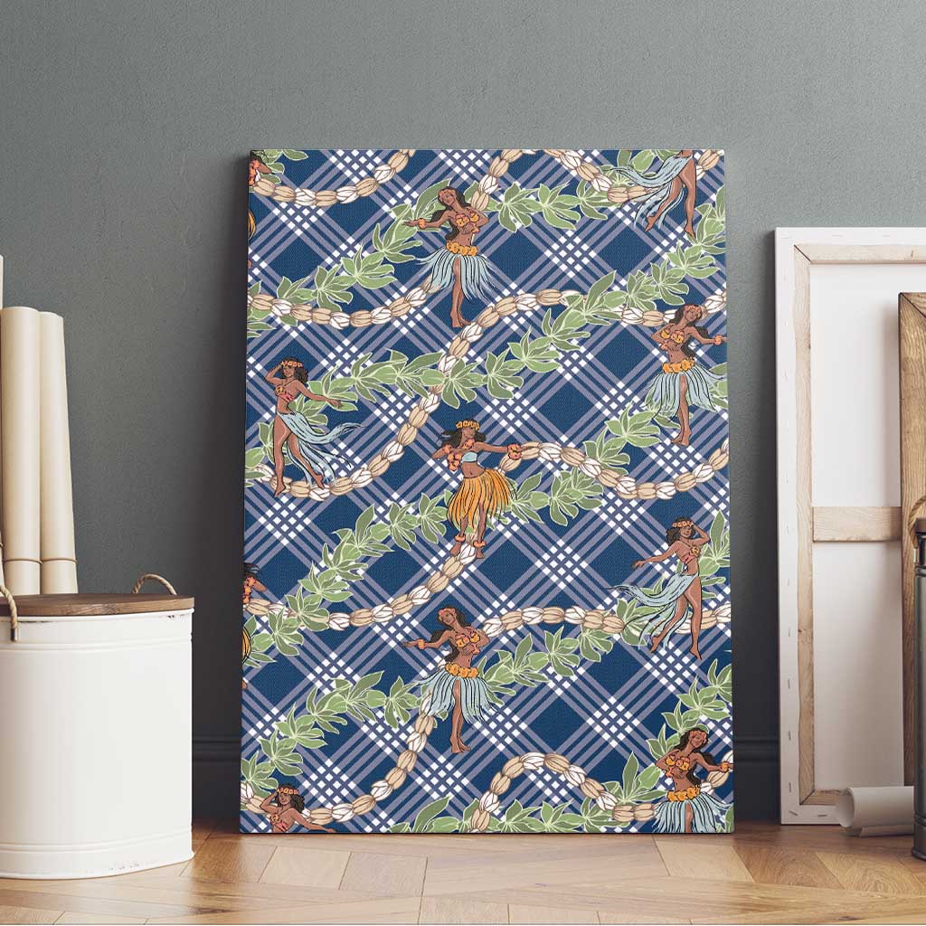 Navy Blue Palaka Hula Girls Seamless Hawaii Aloha Canvas Wall Art - Polynesian Pride